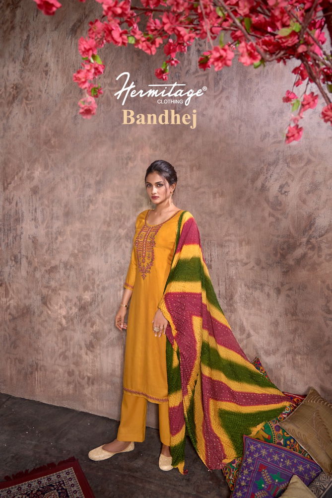 Hermitage Bandhej Fancy Ethnic Wear Designer Wholesale Dress Material
